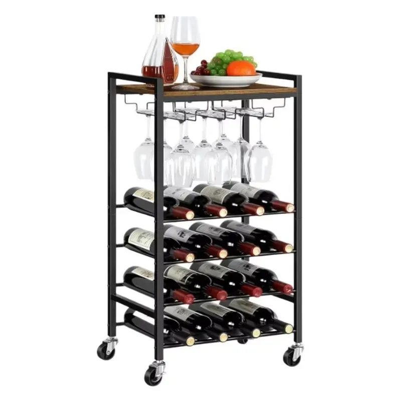Wrought Iron Non Folding Double Layer Wine Rack Floor to Ceiling Wine Cabinet Modern Simple Design for Dining Room Living