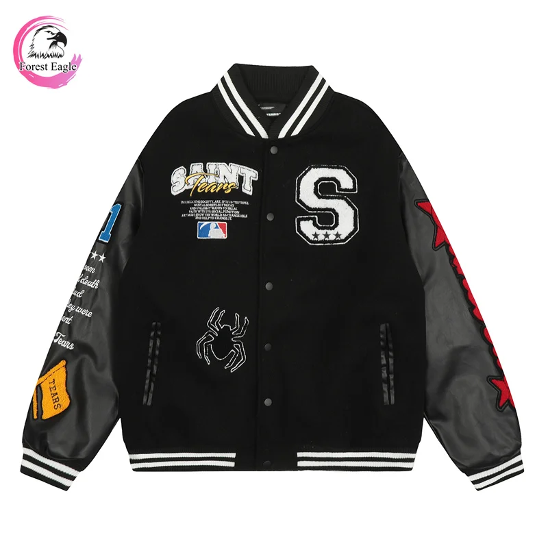 24SS New Top Quality Autumn Winter Mens Womens SAINT Jacket Baseball Jersey Embroidery Logo Black High-end Fashion Clothing