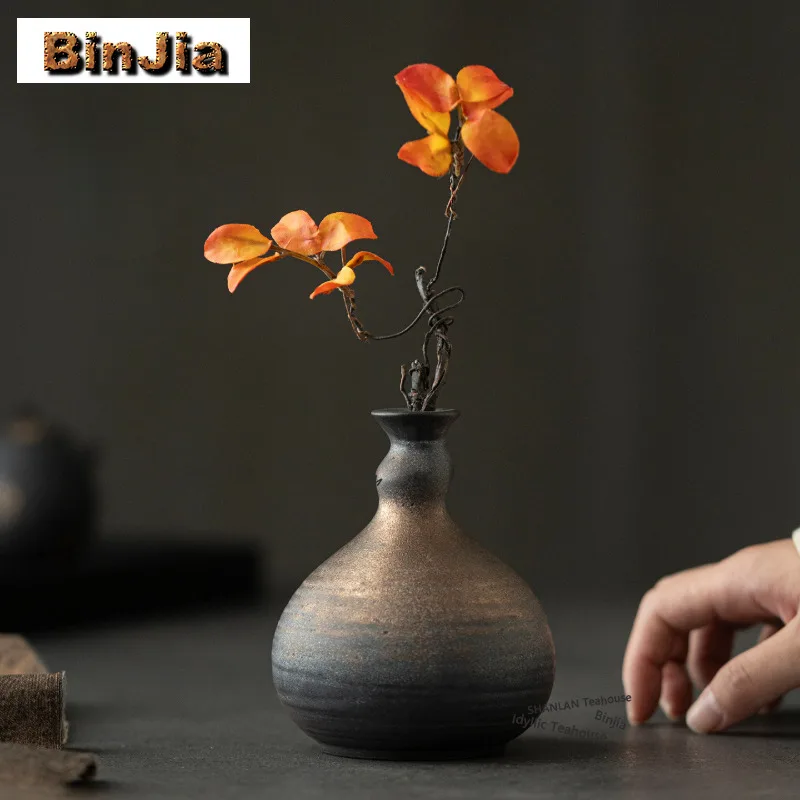 BAEJORIA Handmade Coarse Pottery Vase Boutique Flower Insert Hydroponics Plant Pot Household Flowerpot Drinkware Ornaments