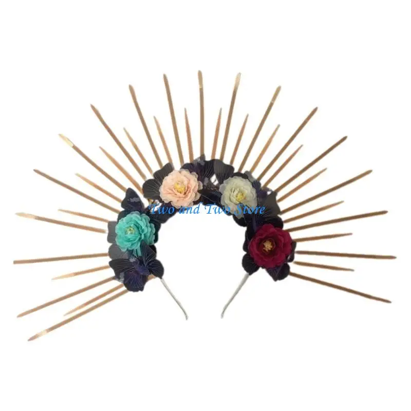 HX6F Star Round Headdress Halos Crowns Party Halloween Costume Star Witch Headband