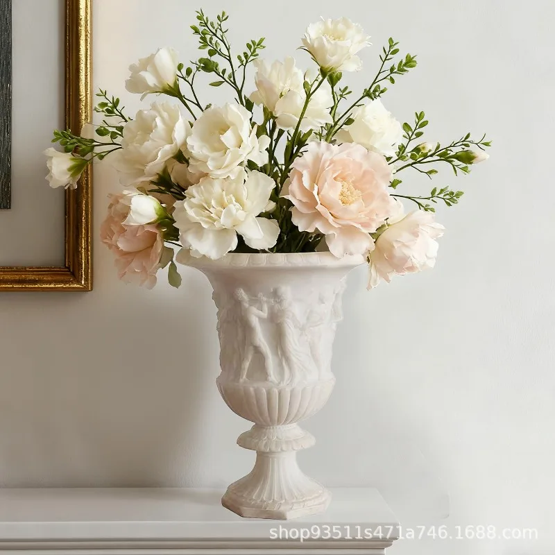 Neoclassical style imitation jade resin flower vase simple fashion villa hotel courtyard decoration relief flower ornament