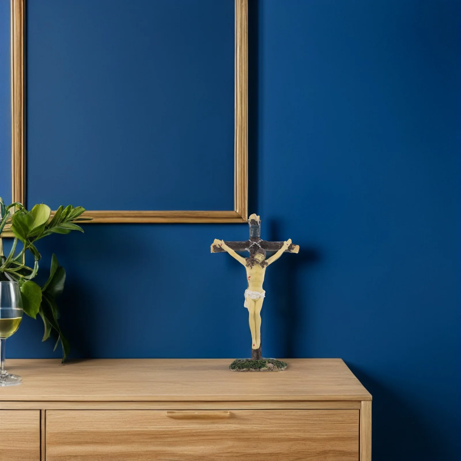 

Artistic Resin Cross with Jesus Figure: Premium Tabletop Spiritual Decor - Sturdy Standing Wall Cross for Home and Church Use