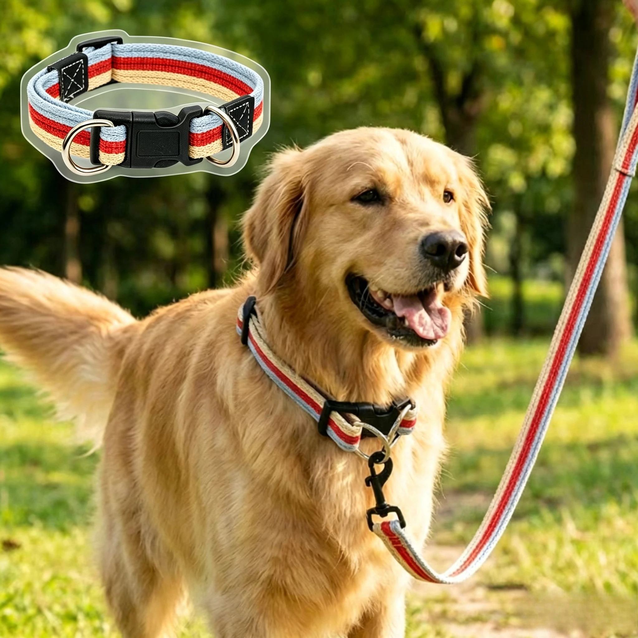 Pet Dog Collar Canvas Collar Neck Cover Sturdy Puppy Webbing Double D Buckle Insert Buckle Adjustable Universal for Cats&Dogs