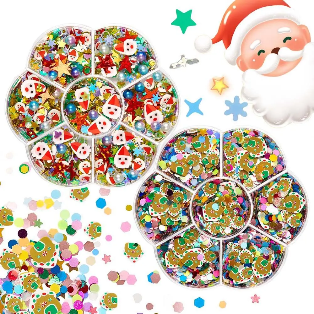 Regalo per ragazze in argilla morbida Cuore d'amore Unghie di Babbo Natale Fiocchi Fetta Cuore Nail Art Paillettes Fiocco di neve Decorazioni natalizie per unghie