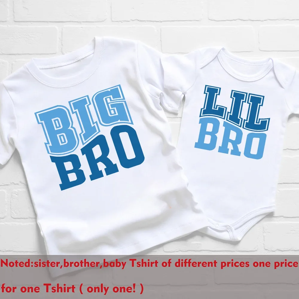 Big Bro Little Bro Print Sibling Outfit Tee Retro Family Matching Shirt Tops Big Brother Big Sister T-shirt Baby Bodysuit Romper