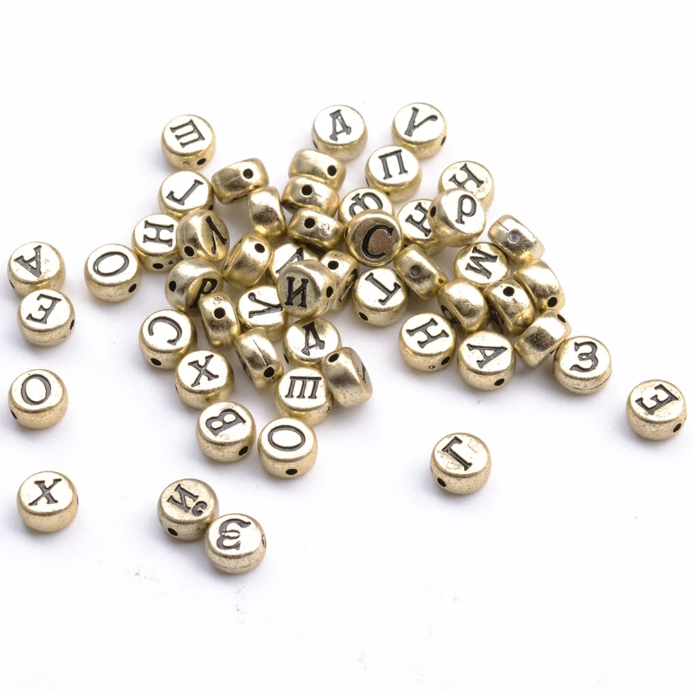 100pcs DIY Accessories Russian Letters Round Beads Russian Letters Alphabet Round Acrylic Beads 4*7mm DIY Jewelry Accessories