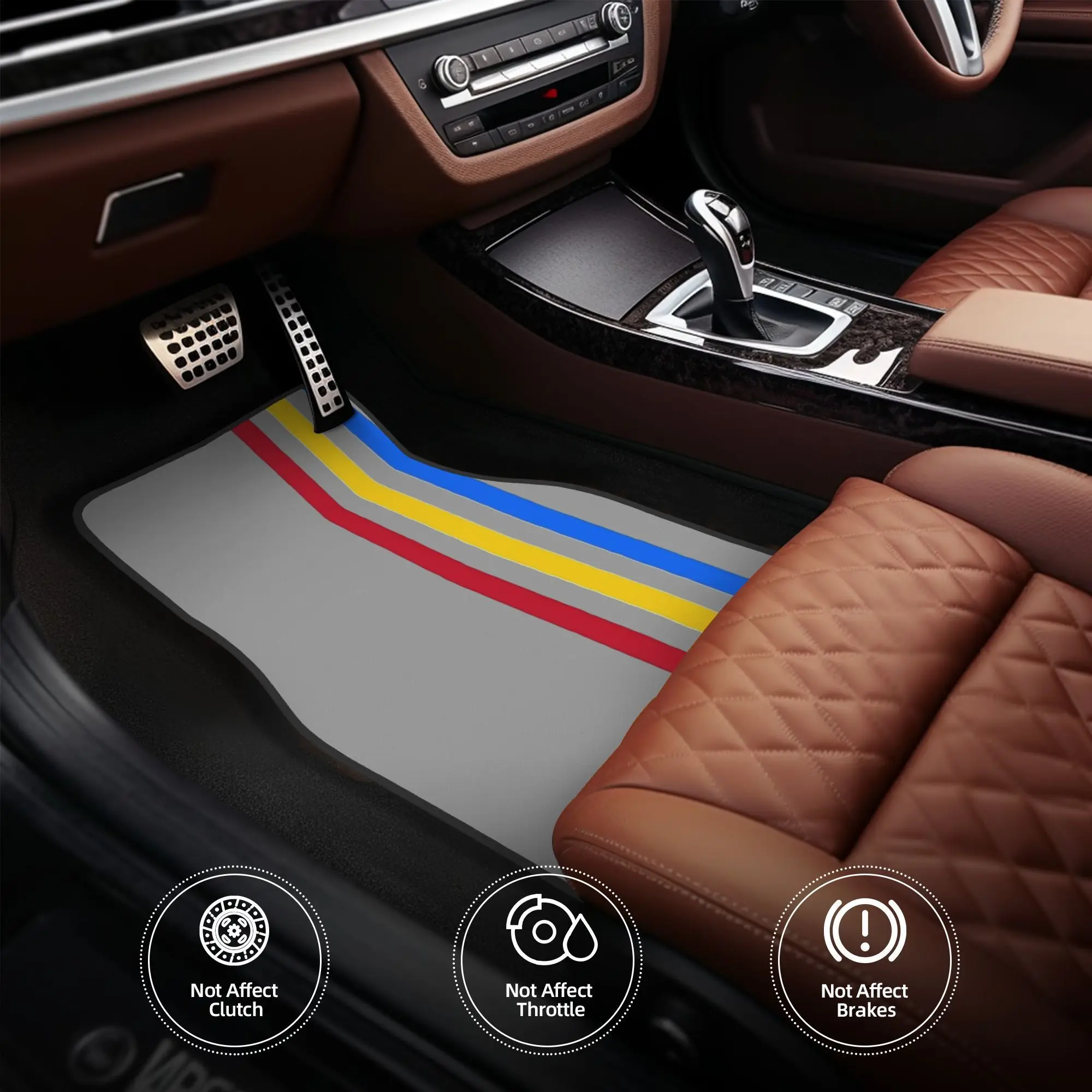 4pcs Retro 70s Group 7 Formula Racing Car Floor Mats Compatible For Fit - Vintage Red/Blue/ Stripes Design, Durable Auto Carpet,