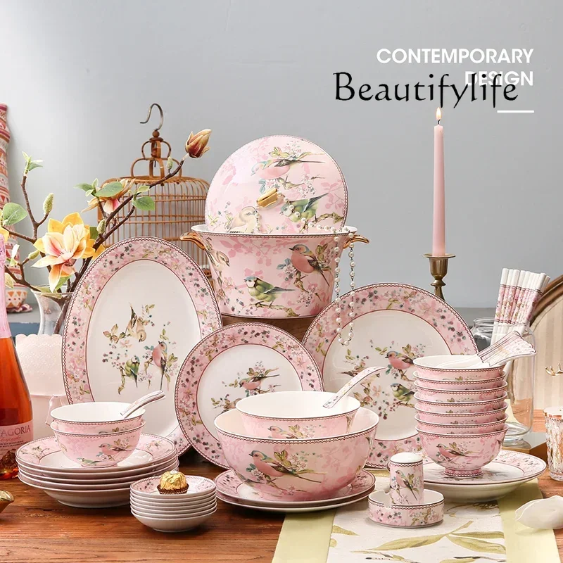 X Luxury Dining Room Dinnerware Sets Home Christmas Kitchen Bone China Dinnerware Plates Guests Bajillas De Cocina Dinner Sets