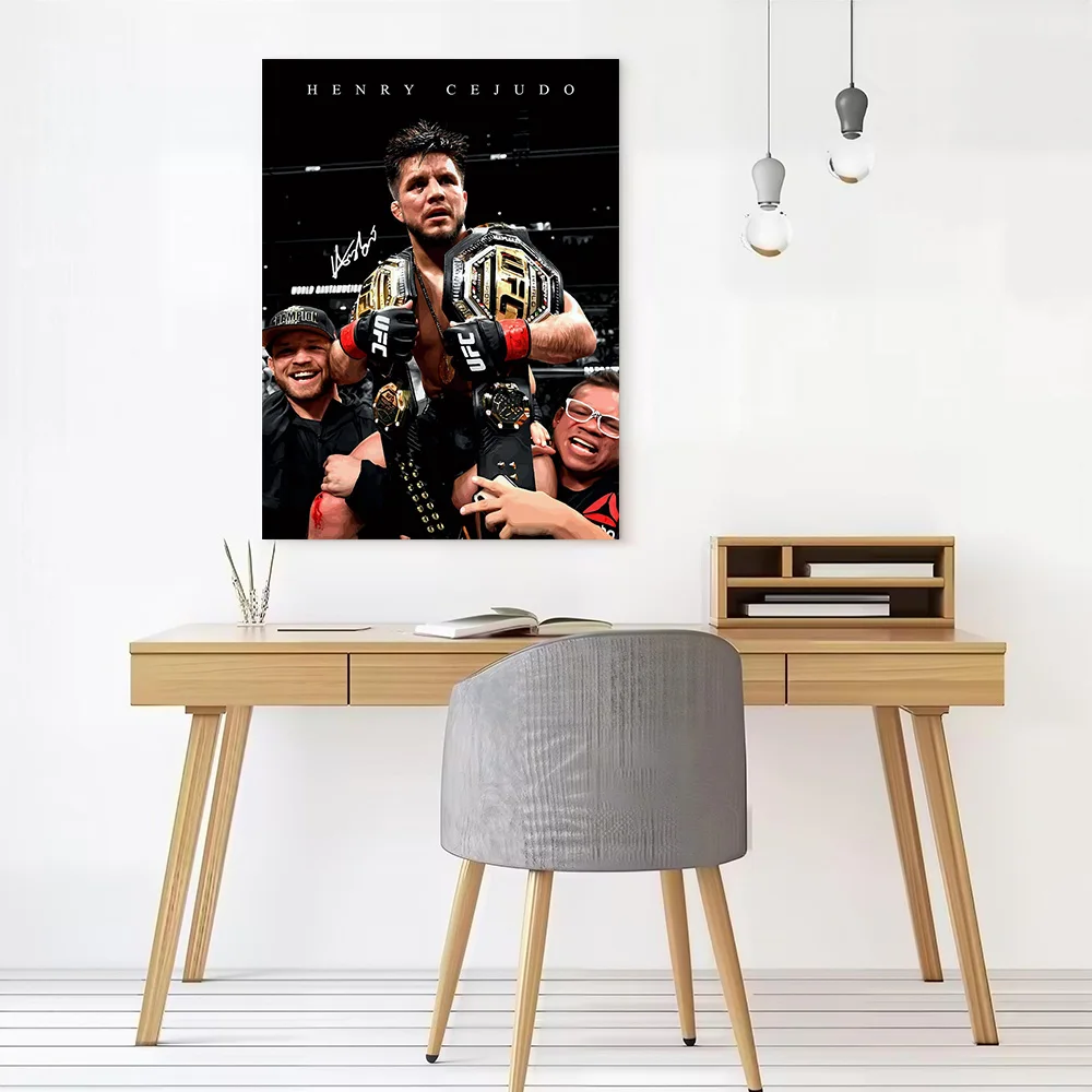 Henry Cejudo With Championship Belts Printed Canvas Poster Custom Pictures Wall Art Canvas Painting for Wand Deko Room Ornaments