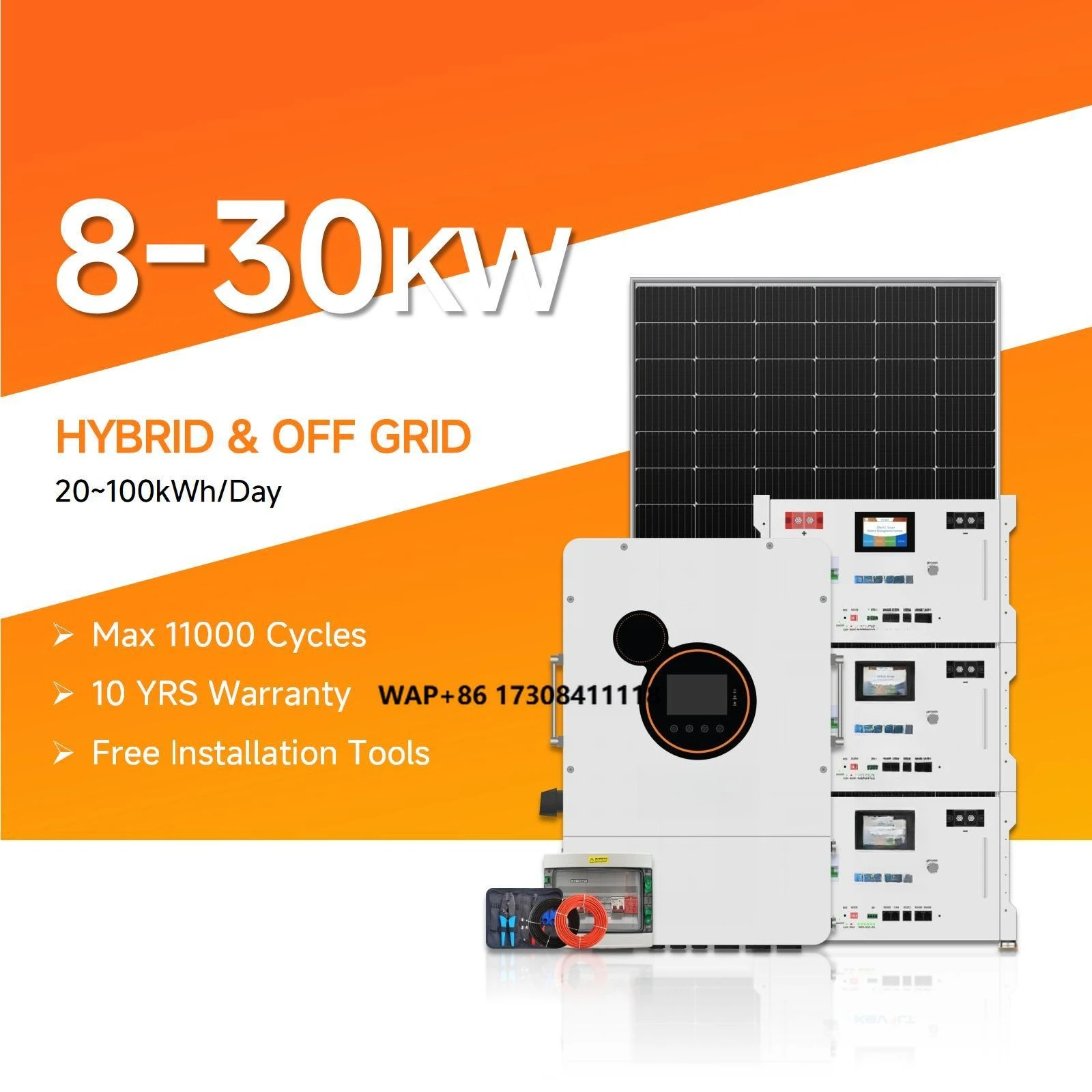 

Home and Commercial 8kW 10kW 12kW 15kW 30kW Hybrid Solar Inverter with 10-100kWh Lithium Battery Storage System