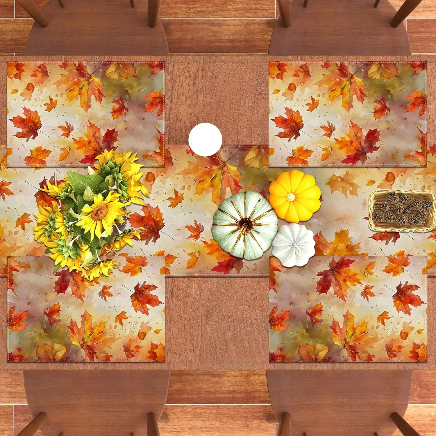 VIKAMA 4/6/8/10 piezas manteles individuales de otoño de hoja de arce decoraciones de mesa de fiesta de Festival de cosecha de Acción de Gracias de otoño