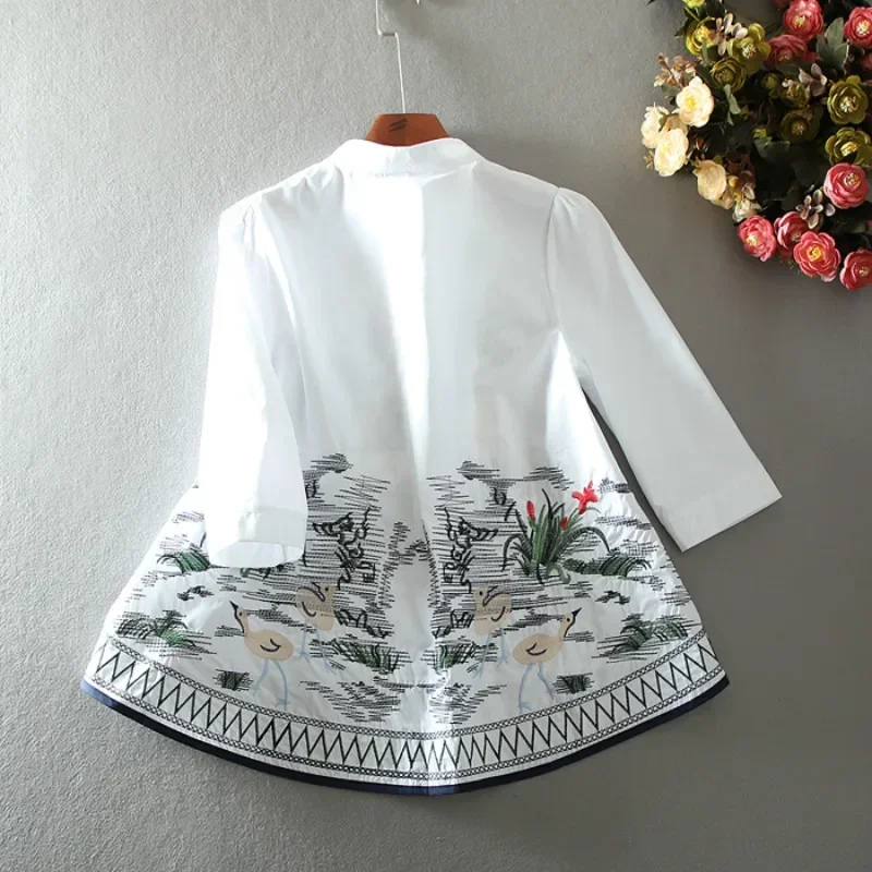 Women's Spring Summer A-Line Embroidery Vintage Shirt Female Casual Loose Cotton Tops Blouse