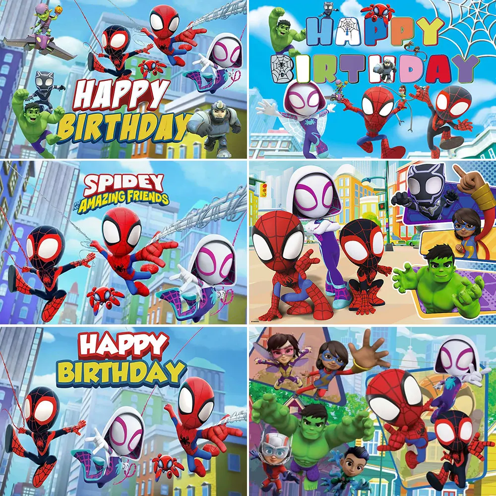 

New Spidey And His Amazing Friends Photography Backdrop Super Hero Kids Birthday Party Decoration Cartoon Photo Background Props