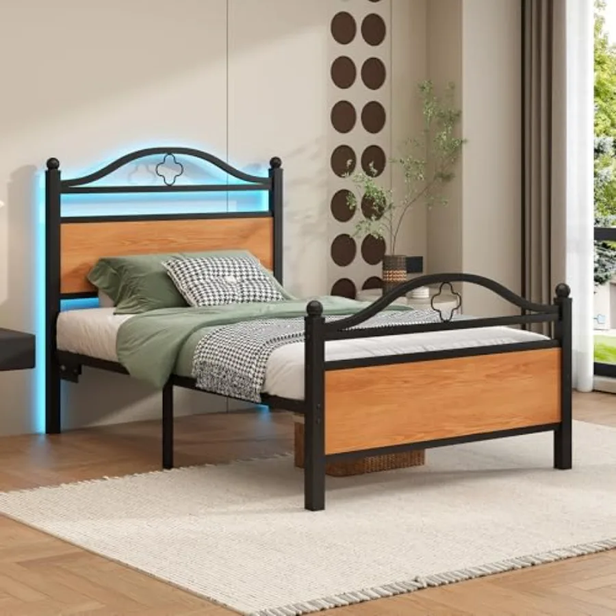 

Size Bed Frame with Headboard, Heavy Duty LED Bed Frame with USB Charging Station, Mattress Foundation-Under Bed Storage, No Bo