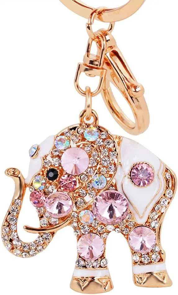 EASYA Cute Elephant Keychain Sparkling Crystal Rhinestones Keyring Pendant for Women Bag Charm (Pink)