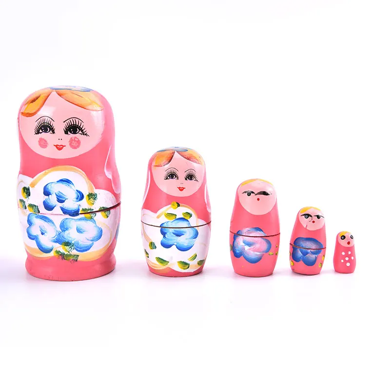 5 sztuk nowość kreskówka dziewczyna rosyjskie drewniane lalki gniazdujące ręcznie malowane Matryoshka