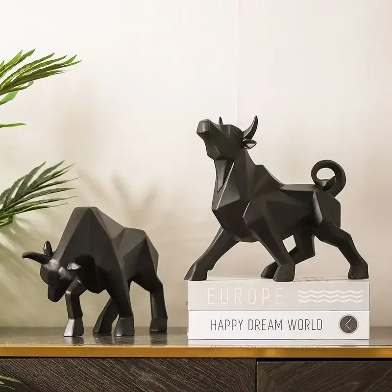 Morden Geometric Bull Statue Ornament Cafe Cattle Sculptures Animal Figurines Abstract Hotel Home Decoration