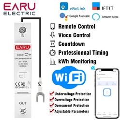 eWeLink WiFi Smart Circuit Breaker MCB 1P 63A Switch Energy Meter Timer Relay kWh Voltage Current Protector Voice Remote Control