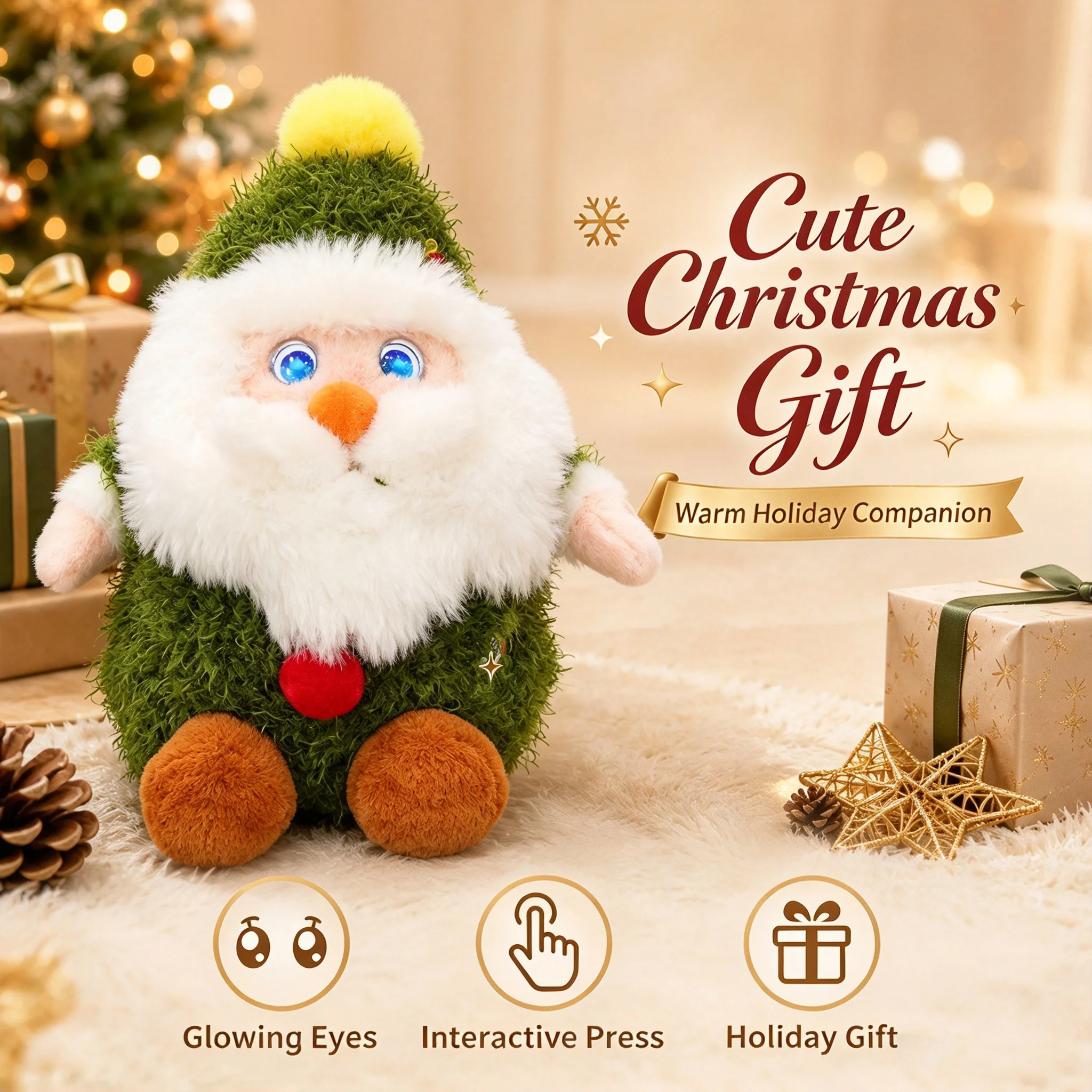 Christmas Gnome Plush Doll with Light Up Eyes, Press Interactive Stuffed Toy, Xmas Home Decor Holiday Gift for Kids