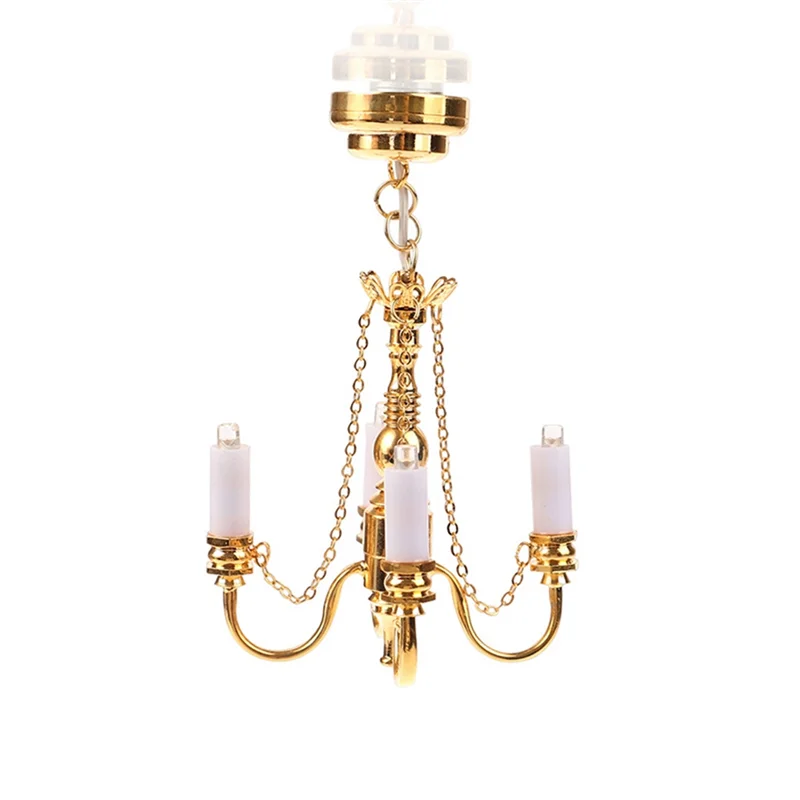 WOTT 1:12 Dollhouse Mini 4 Arm Ceiling Lamp Chandelier LED Lamp Wall Light Model Home Decor Dollhouse Decoration