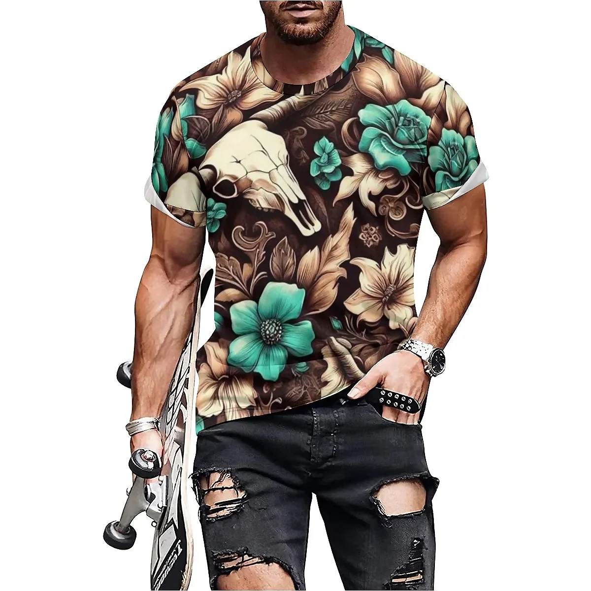 

Hawaiian-Style Fun Pattern Men's 3D Printed Short-Sleeve T-Shirt - Loose-Fit 3D Clothing Top