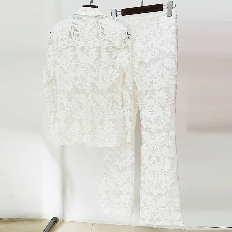 2025 Moda Nuovo Stile Maglia Pesante Ricamo Paillettes Vestito Giacca Pantaloni Vestito A Due Pezzi Set Ensemble Femme 2 Pièces Été