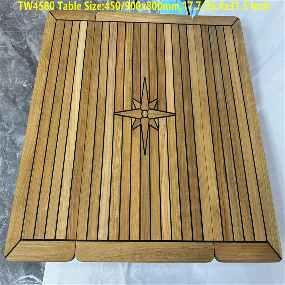 Boat Folding Wings Teak Table Top 450/900x800,450/900x1000,450/900x1250mm Rectangular Star Inlay Marine Yacht RV