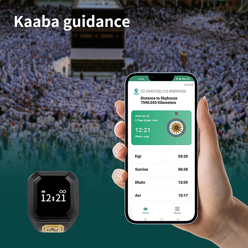 18/20/22Mm OLED Display Smart Tasbih Tally Counter Ring For Muslims Zikr Digital Tasbeeh 5 Prayer Time Reminder Bluetooth