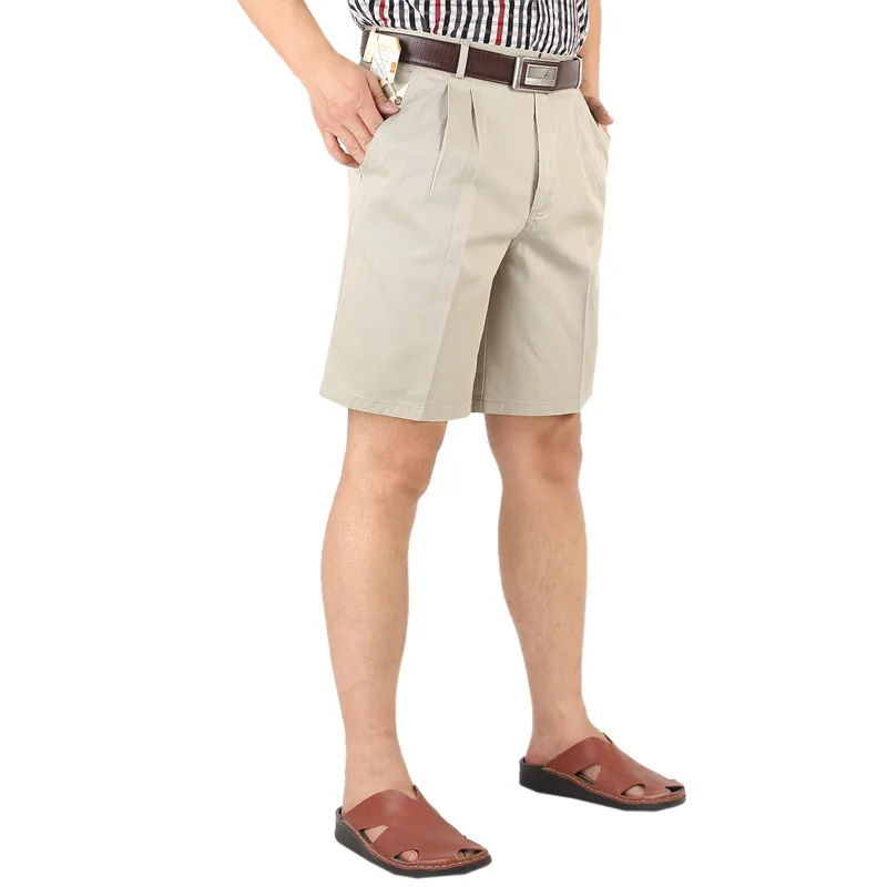 Summer New Fashion 100% Cotton Good Quality Men's Shorts Solid Color Simple Basic Mid-age Large Size Loose Casual Pants Male