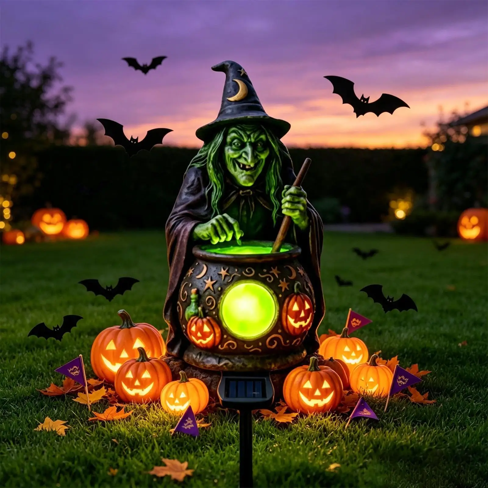Witches Cauldron Light Green Witch Cauldron Solar Light Decoration Halloween Outdoor Decorations For Courtyards Party School