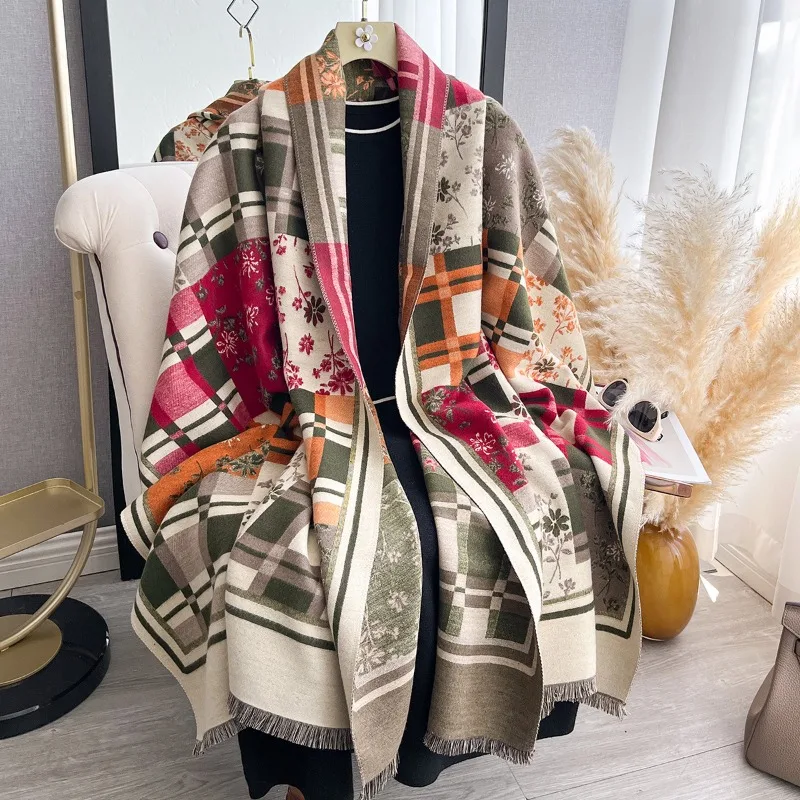 

Retro patchwork plaid outerwear warm scarf ethnic style versatile shawl cozy stylish student scarf