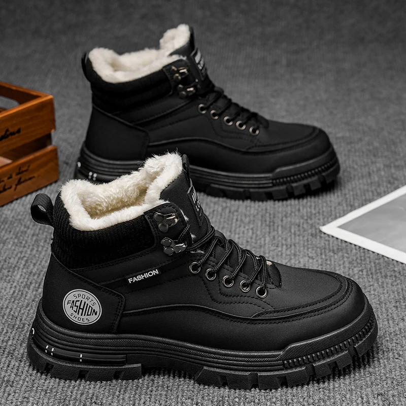 2025 Winter New Men's Snow Boots, Winter Fleece Warm High-top Cotton Shoes, Retro Work Boots