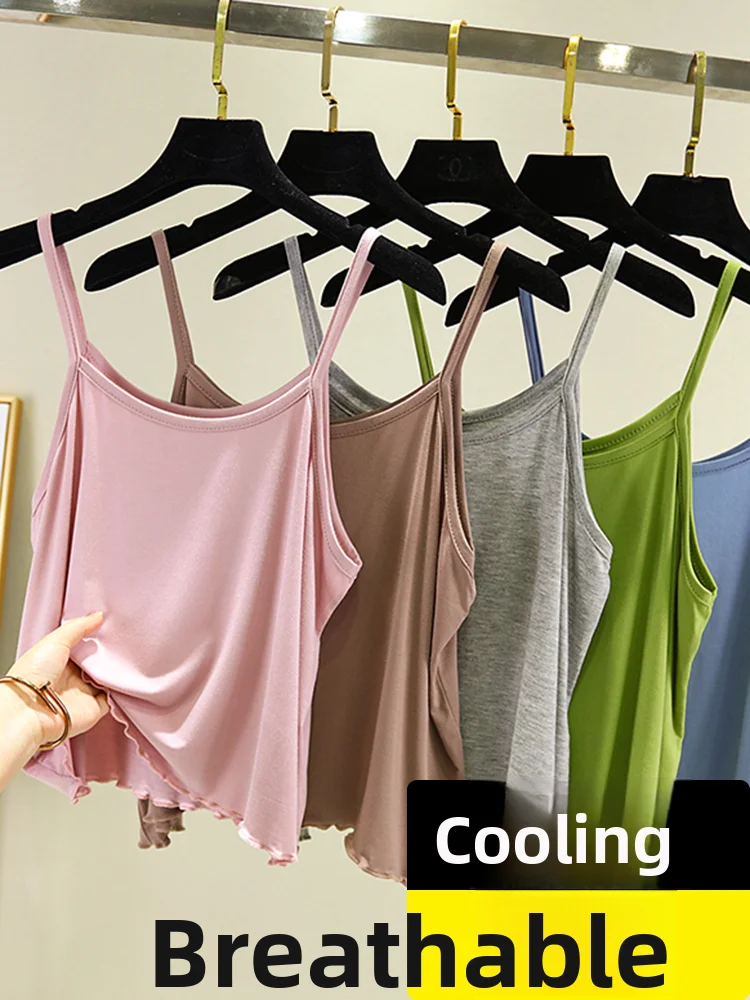 Summer Cool Ice Silk Sleeveless Vest Loose Large Size Inner Wear Sexy Back Show Thin Modal Short Style Commute Fashion  ...