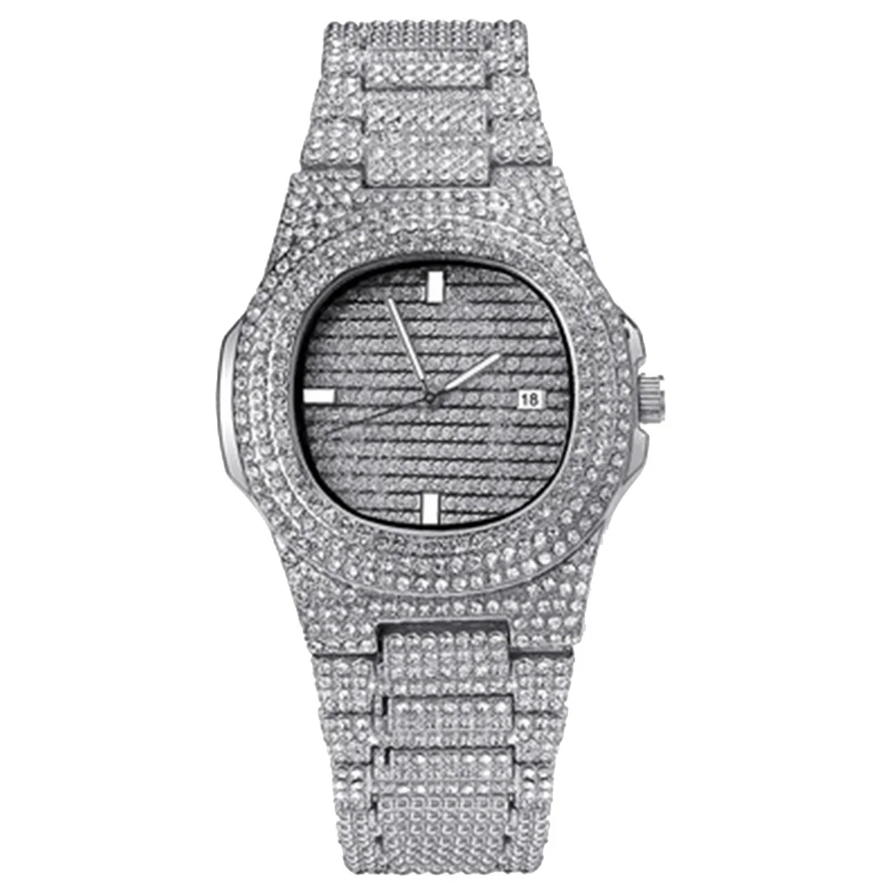 남성용 실버 지르콘 라인스톤 쿼츠 손목시계, 세련되고 우아한 디자인, 안정적인 무브먼트, 생일 및 결혼식에 이상적인 선물
