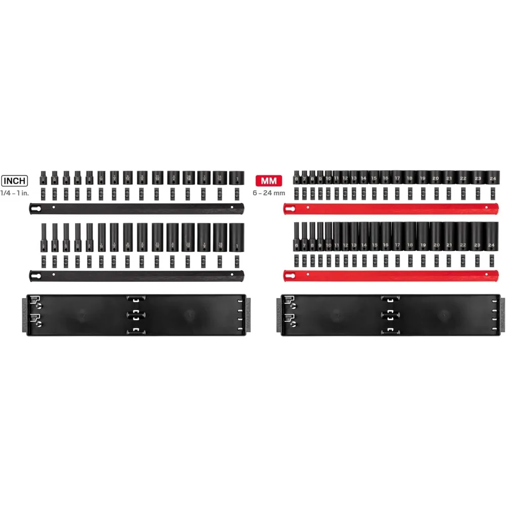 3/8 Inch Drive 6-Punts Impact Socket Set Met Rails, 68 Stuk (1/4-1 In., 6-24 Mm) | Sid91218