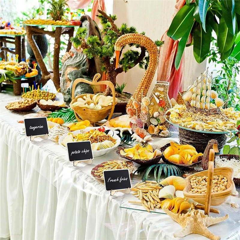 A13E-50Pack Mini Chalkboard Signs For Food, 3 Shapes Small Chalkboard Signs With Stand Wooden Food Signs