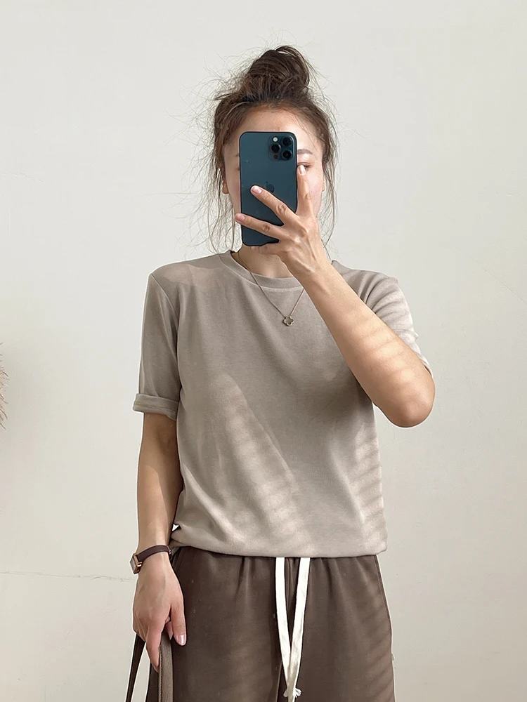 

Женская облегающая футболка в корейском стиле для повседневной носки, базовая, универсальная, средней длины, стандартная