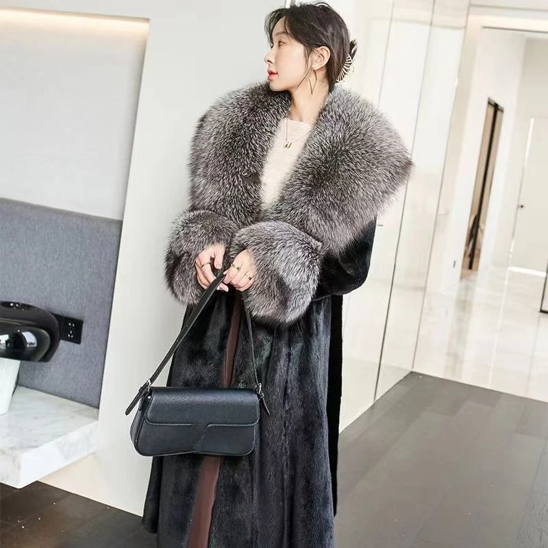 Coat Cross Mink Imitation Fox Big Fur Collar Autumn and Winter New Imitation Mink Long Coat Wear Women's Mink Imitation Fur 2026