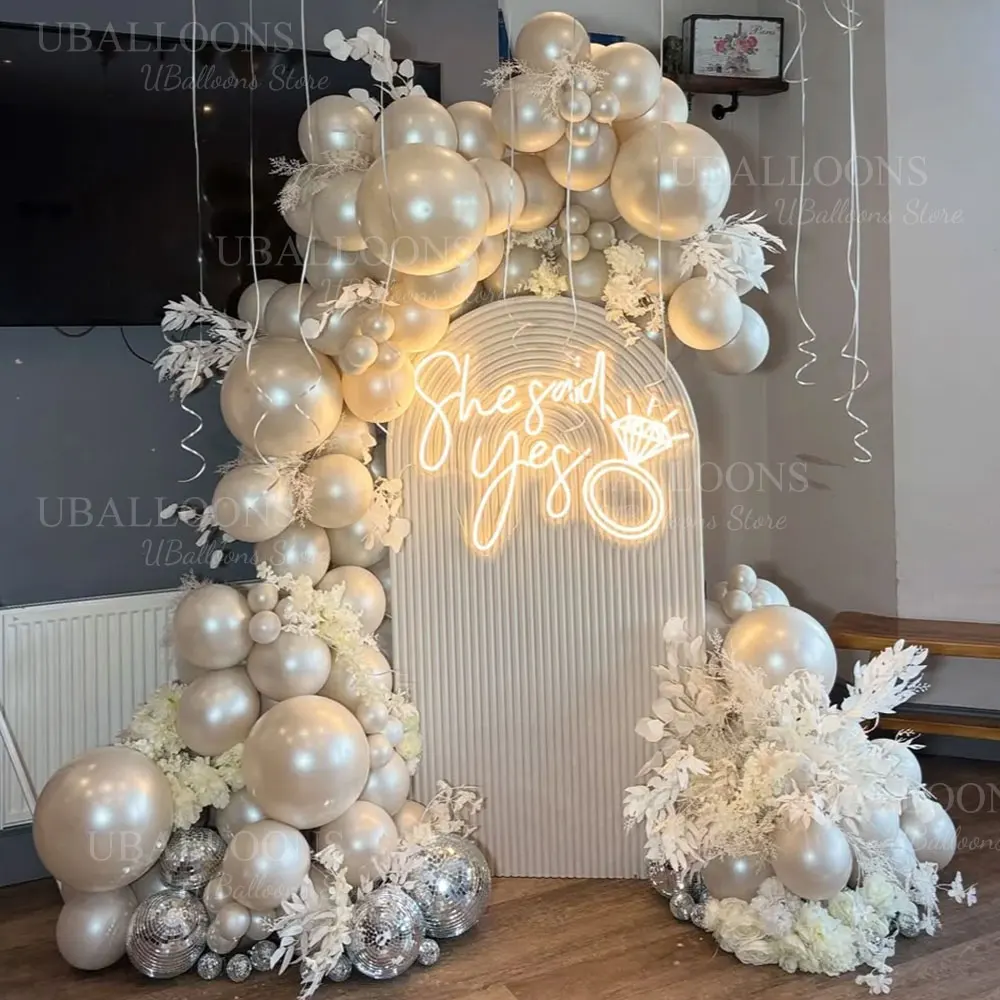 Doppelt gefüllte perlweiße Luftballons, 5/10/12/18 Zoll, doppellagige perlweiße Latexballons für Hochzeit, Geburtstag, Babyparty, Dezember – Detail 7