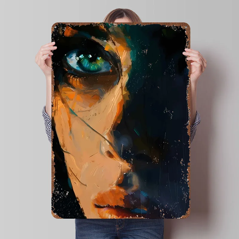 Abstract Portrait With Emerald Eye Printed Poster Customized Wall Art Retro Vintage Metal Tin Signs for Home Decoration Garage