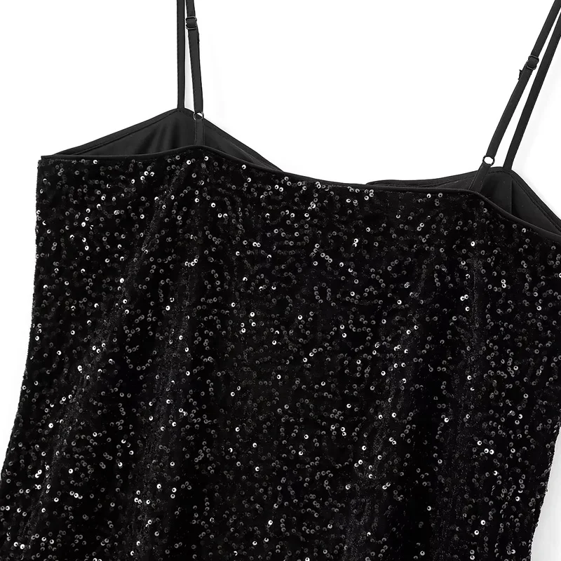 TRAF Sequins Bowชุดผู้หญิง 2024 ชุดสตรีมินิสีดําลื่นVestidosแขนกุดBacklessชุดElegant Party Dressesผู้หญิง