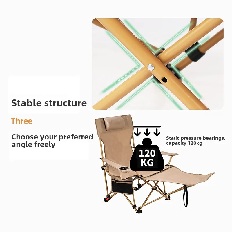 

West Tune Outdoor Adjustable Portable Cam Chair Beach Lounger Folding Moon Chair Picnic Furniture Recliner Stand-up