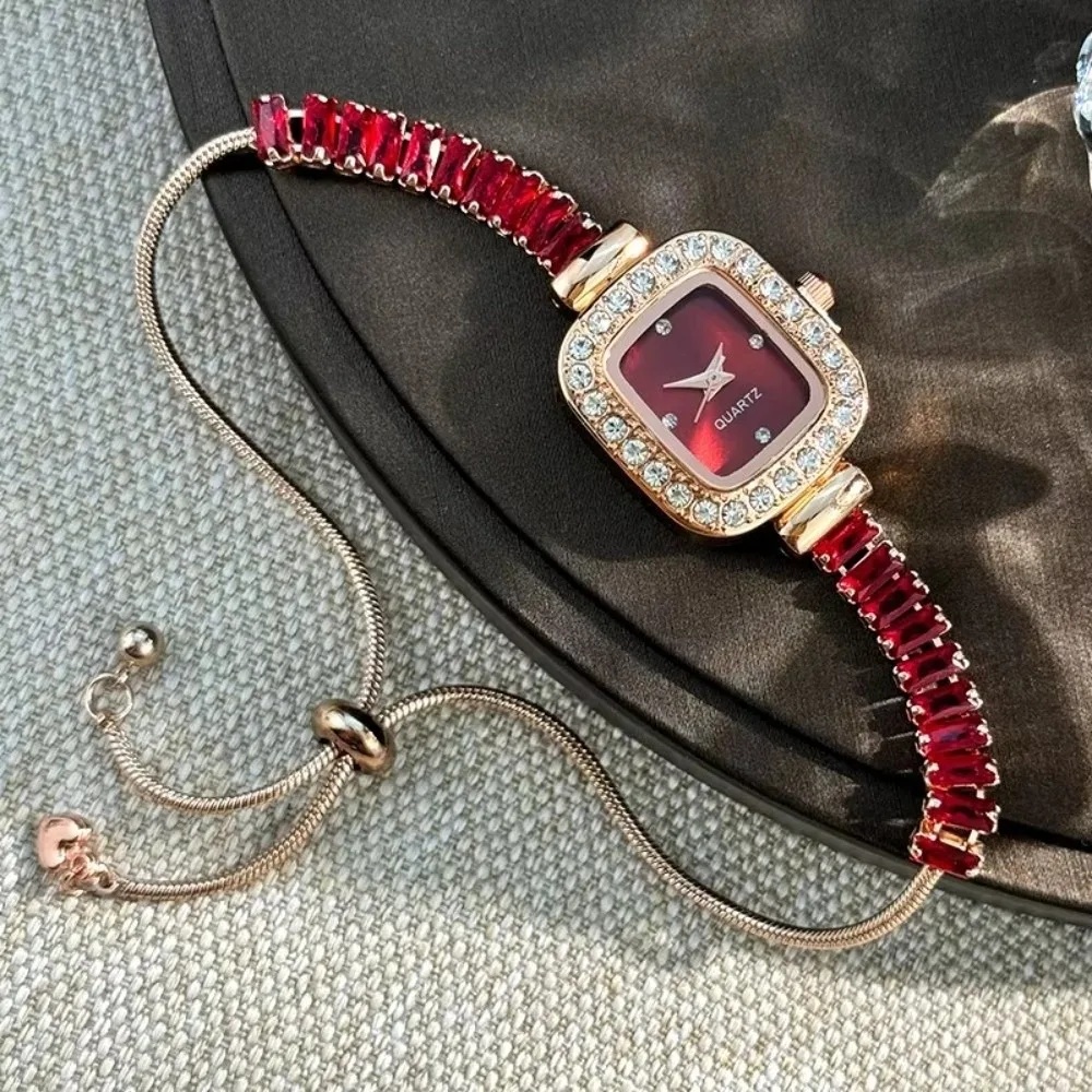 Fashion Inlaid Zircon Women's Bracelet Flexible Pull Out Square Alloy Case Women Wristwatch with Diamond Simple Strap Watch