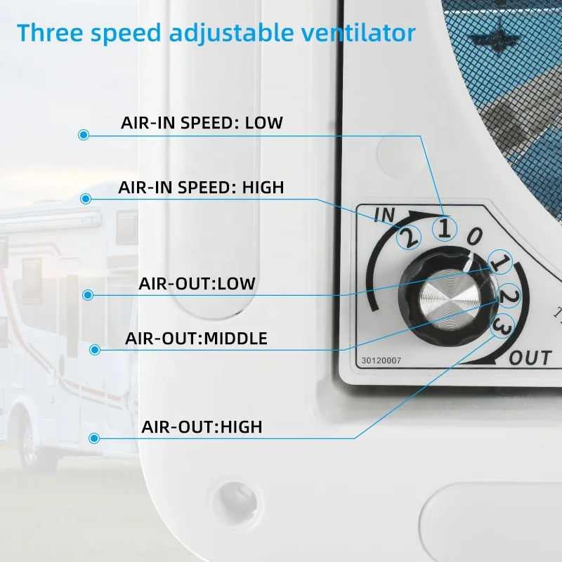 TYTXRV CE معتمد 280 مم 11 بوصة فتحة سقف RV مع ضوء LED تحكم يدوي منخفض الضوضاء 3 سرعات مروحة عادم قافلة قابلة للتعديل