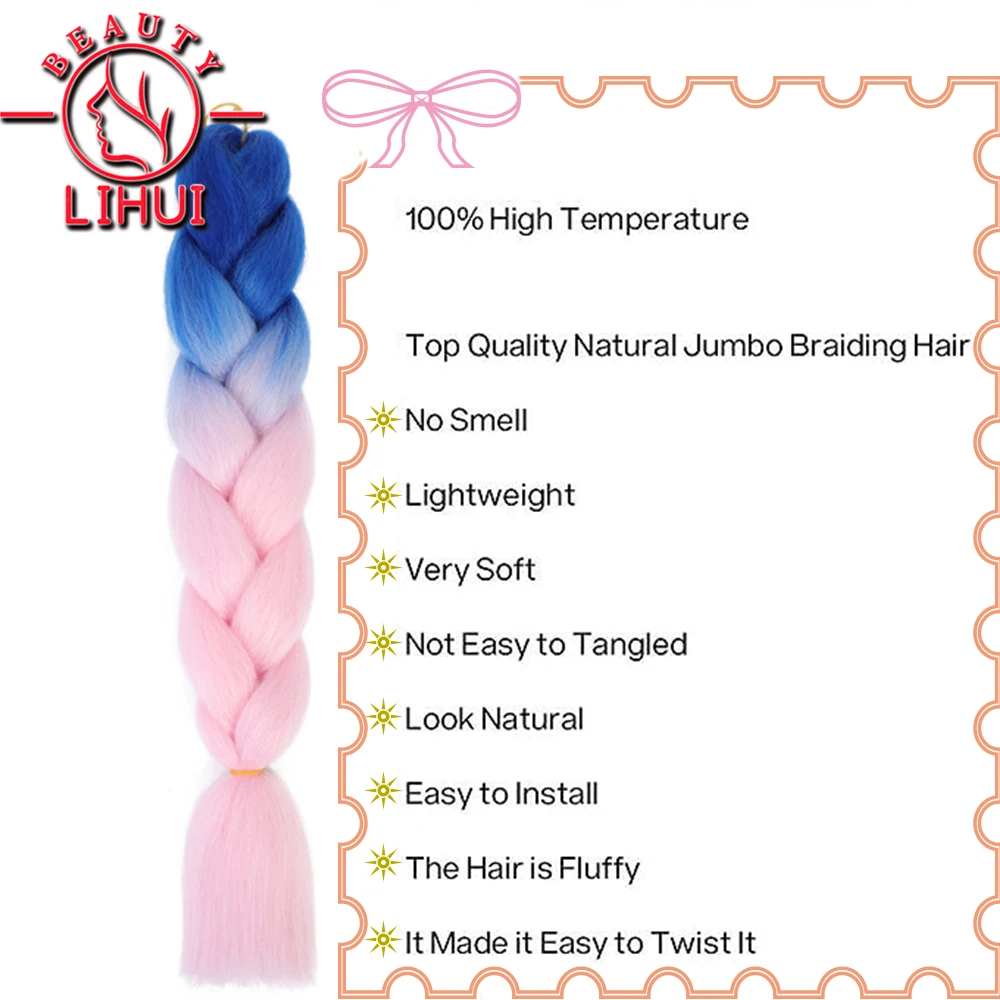 LIHUI 5Pcs 24Inch Braiding Hair Extensions Wholesale Jumbo Braids Synthetic Hair For Braids Ombre Blonde Golden Green Brown