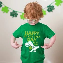 Happy St. Pat T-rex Day Print Kids T-shirt Boy Girl Clothes Toddler St. Patrick's Day Shirts Gift Children Green T-shirts Top