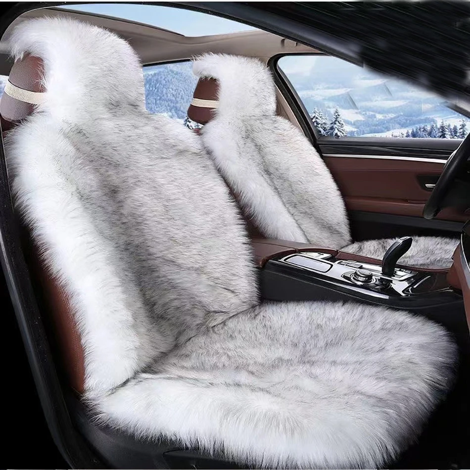 1Pcs Faux Sheepskin Seat Cover For Cars Front Auto Plush Fur Car Seat Covers Unviersal Chair Cushion Floor Mat  Car Accessories