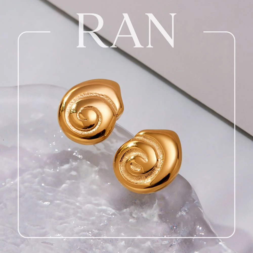 Stainless Steel Spiral Stud Earrings for Women 18K Gold Plated Glossy Swirl Geometric Earrings Minimalist Ear Studs Jewelry Gift