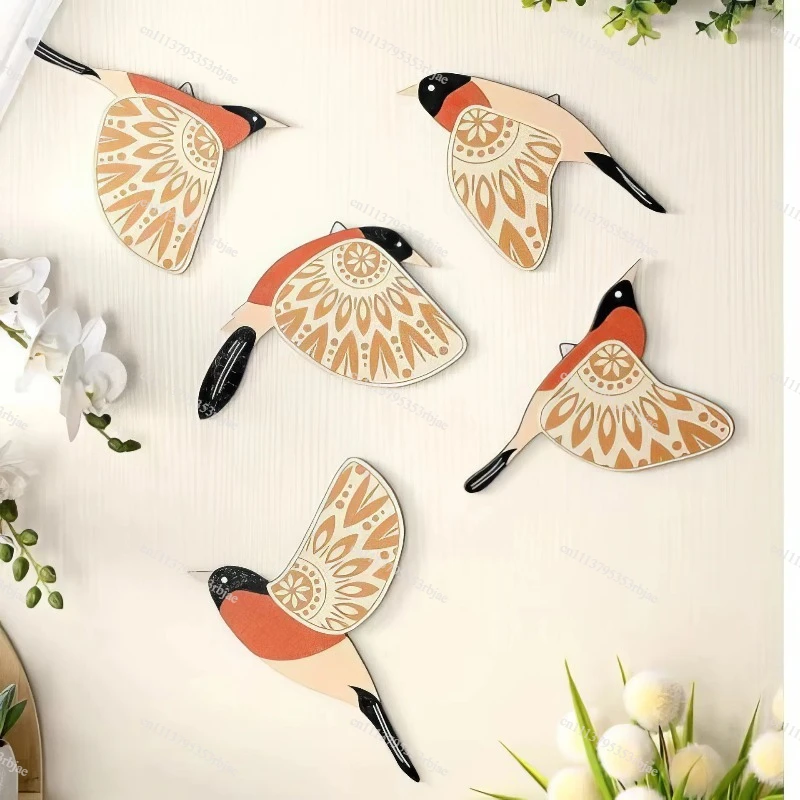 Wooden Flying Bird Wall Hanging Magpie Wall Stickers Bird Handicraft Set Simple Homestay Bedroom Decoration Children's Room Deco