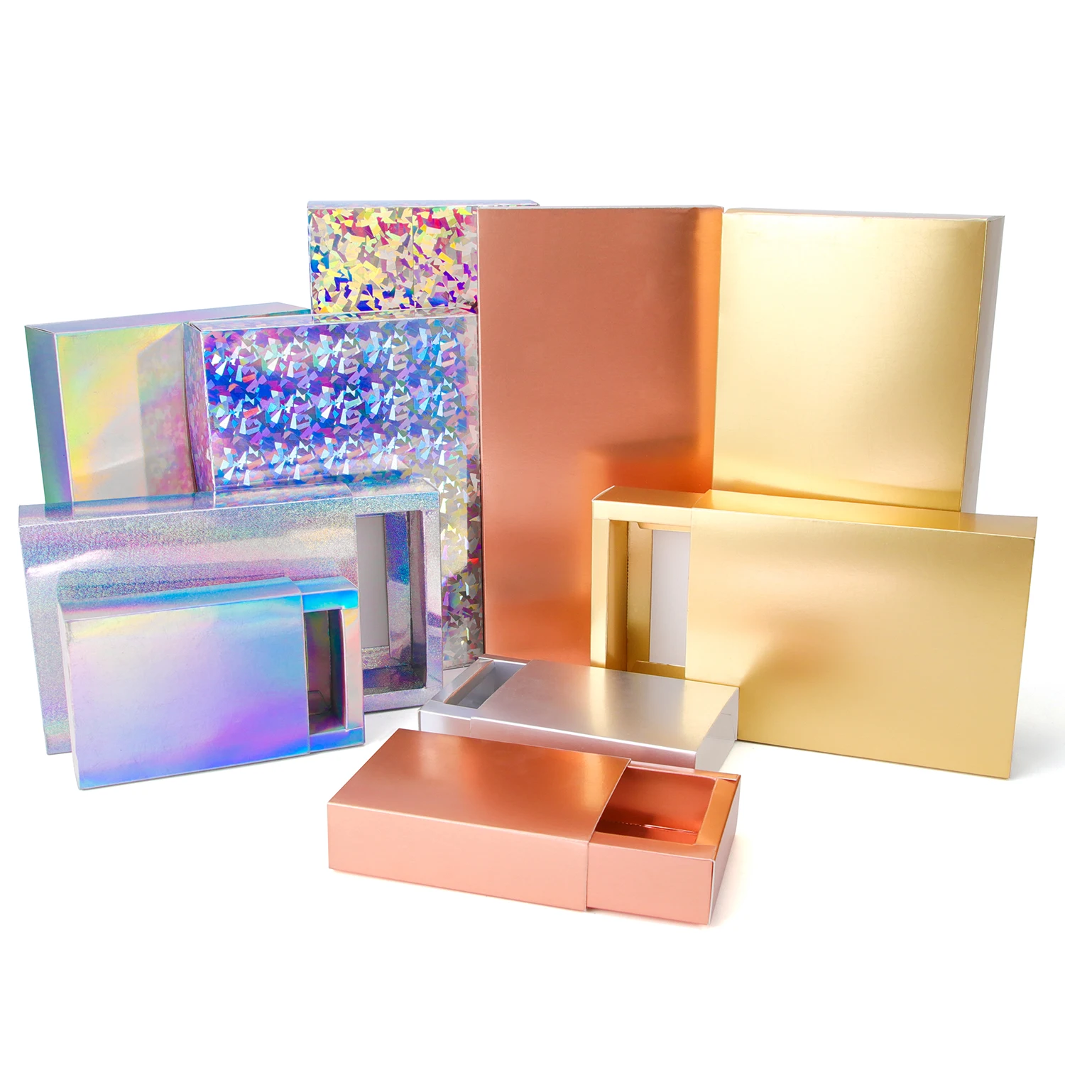 

10pcs/ Laser Gold silver Rose gold cardboard Gift box Holiday party box Pull out jewelry box Chocolate candy wrap